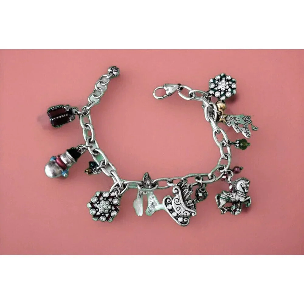 BRIGHTON Christmas Theme, Some Retired CHARM Bracelet, Adjustable Jewelry